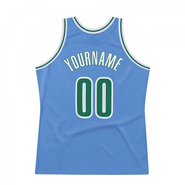 Men's Custom Light Blue Kelly Green-White Authentic Throwback Basketball Jersey
