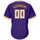 Men's Custom Purple White-Gold Authentic Throwback Rib-Knit Baseball Jersey Shirt