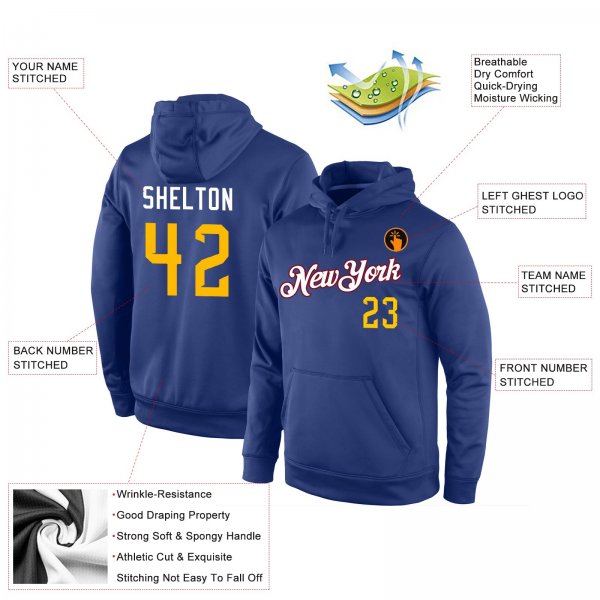 Men's Custom Stitched Royal Gold-White Sports Pullover Sweatshirt Hoodie