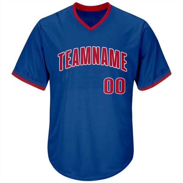 Men's Custom Royal Red-White Authentic Throwback Rib-Knit Baseball Jersey Shirt
