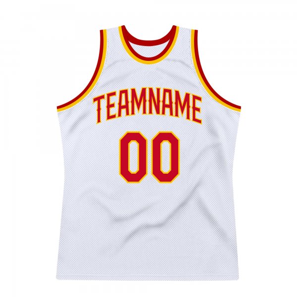 Men's Custom White Red-Gold Authentic Throwback Basketball Jersey