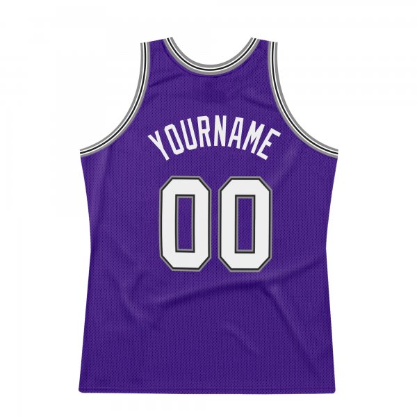 Men's Custom Purple White-Silver Gray Authentic Throwback Basketball Jersey